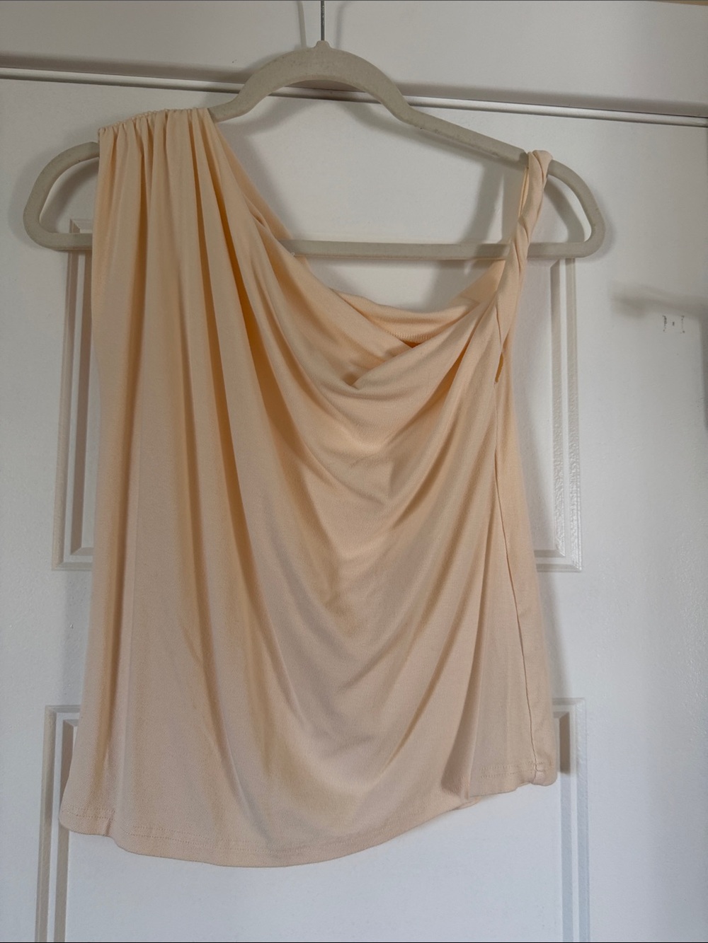 Asymmetric One-Shoulder Draped Blouse — Light Peach